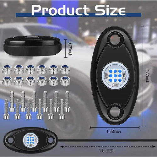 Vista 4 de Macarrie 12 Cápsulas Luces LED Rock para Automóvil SUV Luces Underglow Impermeables Neón Trail Rig Lámpara Iluminación para Camión Motocicleta Barco