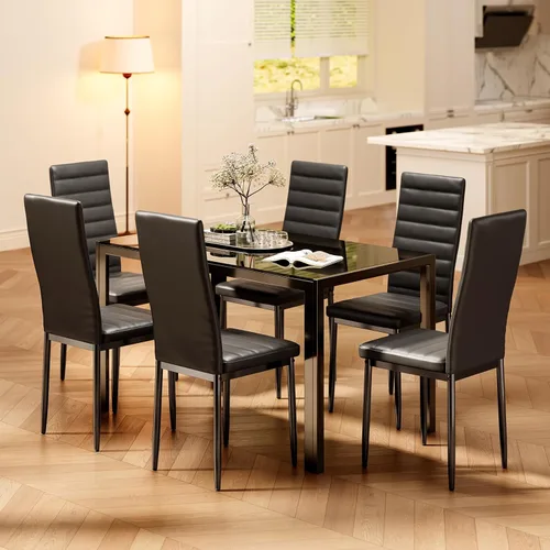 Vista 10 de Bealife - Juego de mesa de comedor de cocina para 6, vidrio templado Blanco