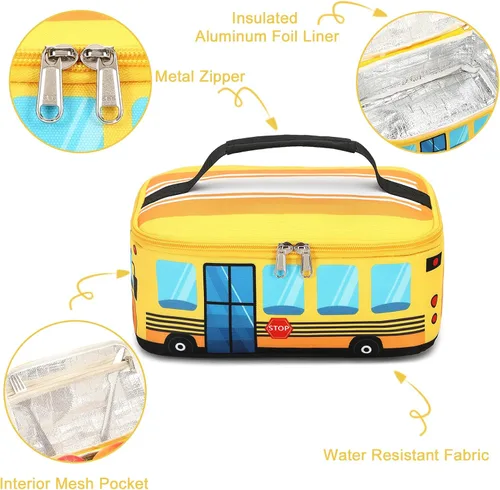 Vista 5 de LEDAOU Lonchera para niños y niñas, bonita lonchera aislada reutilizable, bolsa de almuerzo para comidas, lonchera para la escuela, picnic, viajes