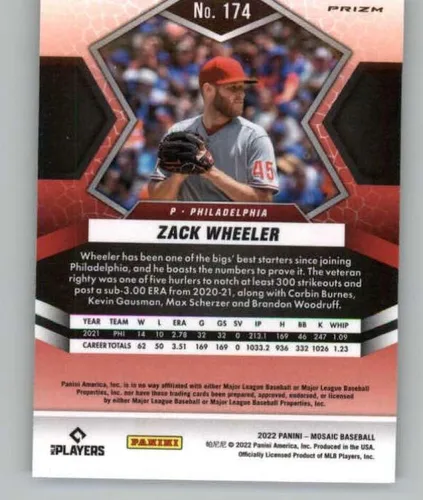 Vista 2 de 2022 Panini Mosaic Mosaic Parallel #174 Zack Wheeler Philadelphia Phillies Baseball Trading Card