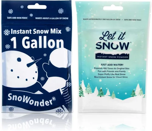 Let it Snow and SnoWonder - Polvo de nieve instantáneo para slime y decoraciones navideñas, mezcla de nieve artificial que hace 2 galones de nieve
