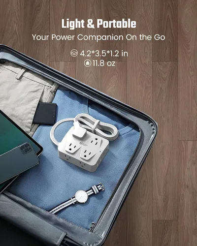 Vista 54 de Cable de extensión de 10 pies con múltiples tomas, tira de alimentación con protector de sobretensiones de enchufe plano, cable de 10 pies de largo