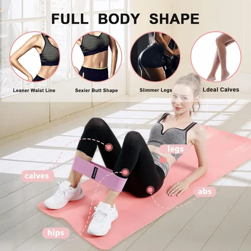 Vista 5 de Resistance Bands for Working Out 3 Booty Bands- Light Medium Heavy Fabric Exercise Bands for Home Gym, Full Body Workouts, Legs, Hip, Glutes, Arms