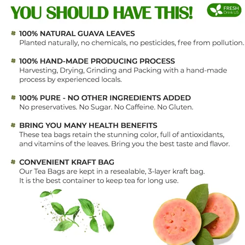 Vista 3 de FRESHDRINKUS, 75 bolsas de té de hoja de guayaba premium, 100% natural y puro. Té de hierbas de guayaba de hojas sueltas. Sin azúcar, sin cafeína