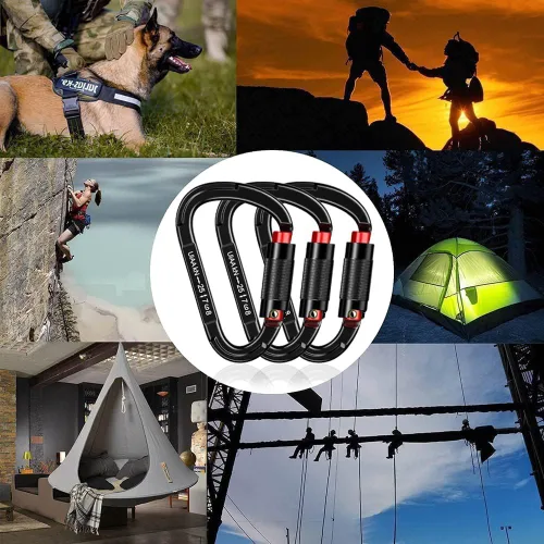 Vista 6 de Mosquetón de bloqueo automático, mosquetón resistente de 25 kN UIAA, mosquetón de escalada certificado por UIAA, mosquetones de seguridad