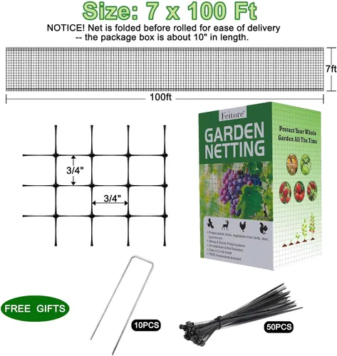Vista 4 de Deer Fence Netting, 7 x 100 Feet Anti Bird Deer Protection Net Reusable Protective Garden Netting for Plants Fruit Trees Vegetables Against Birds