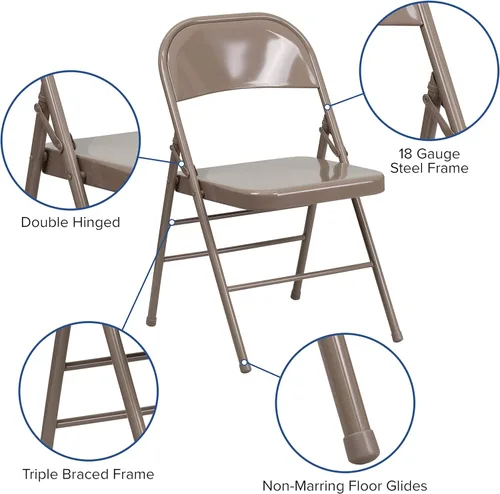 Vista 4 de Flash Furniture Serie Hércules Silla plegable de metal, beige, paquete de 4