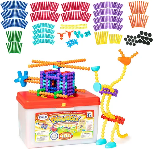 POPULAR PLAYTHINGS Playstix, Kit de palos de construcción para niños, juguete de construcción de troncos de construcción, regalo para niños y niñas,