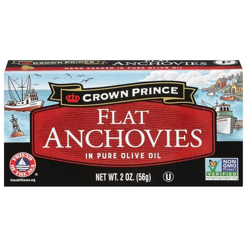 Vista 3 de Anchoas planas en aceite de oliva de Crown Prince. En lata de 2 onzas. Paquete de 12 unidades.