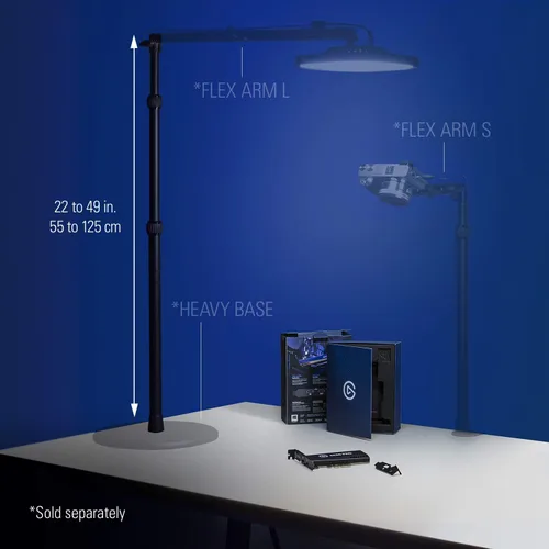 Vista 4 de Elgato Master Mount L - Abrazadera de escritorio premium con poste extensible hasta 125cm/49in y rosca de 1/4 de pulgada para montar luces, cámaras