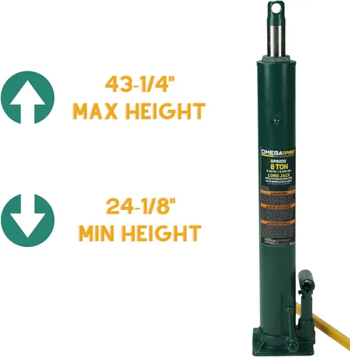 Vista 2 de Omega Pro Gato hidráulico largo Ram - Capacidad de 8 toneladas con base plana para tienda de garaje auto, OP800S