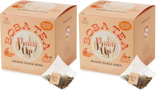 Vista 13 de Pinky Up Bolsitas de té Boba de mango y guayaba - Té de burbujas de hoja entera sin calorías - Regalo Boba 12 bolsas de té biodegradables