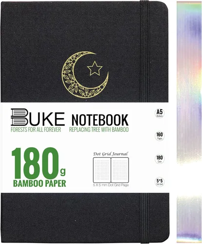 Vista 17 de BUKE Cuaderno punteado, papel de bambú blanco de 180G, cuadrícula de 5 * 5 mm, 160 páginas, cuaderno de cuadrícula punteada A5 BUJO, bordes