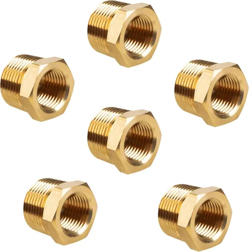 6 piezas de latón reductor hexagonal buje roscado montaje de tubería 1/2 pulgada NPT macho x 1/4 pulgadas NPT de latón resistente adaptador de tubo