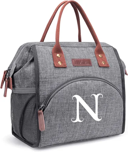 Vista 108 de Lonchera personalizada para mujer, inicial, bolsa de almuerzo aislada reutilizable, lonchera térmica de apertura amplia para adultos, bolsa