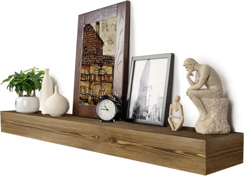 Vista 19 de Mantel flotante de madera rústica de 48 pulgadas para chimeneas eléctricas, repisa de madera maciza para chimenea (negro, 48 x 8 x 6)