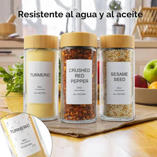Vista 6 de AISIPRIN - 24 frascos de vidrio para especias con 398 etiquetas, frascos redondos de 118 ml para condimentos con tapas herméticas de bambú, juego