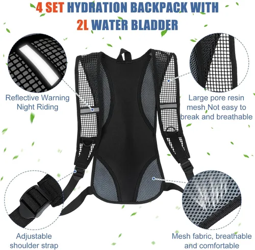Vista 4 de Chunful Hydration Backpack with 2L Water Bladder, Lightweight Hydration Pack Outdoor Water Backpack for Men Women Running Cycling Biking Climbing