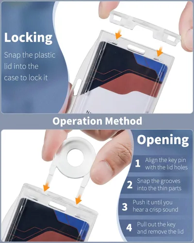 Vista 3 de Pawfly Paquete de 2 Soportes de Tarjeta de Identificación con Bloqueo, Estuche de Plástico Duro Vertical y Horizontal con Funda Protectora