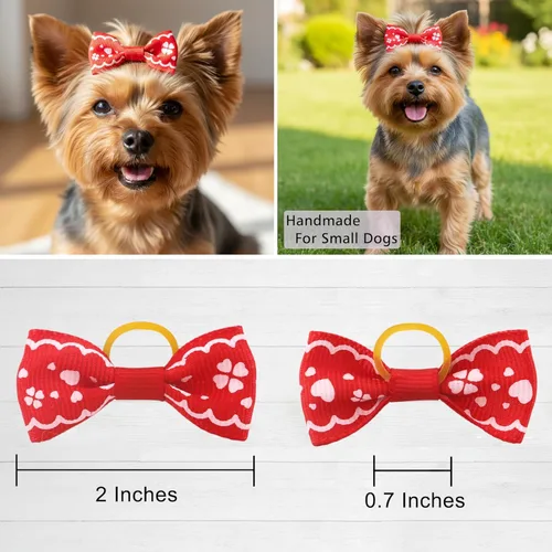 Vista 4 de QingHan Lazos para el pelo de cachorro: 5 cm con bandas de goma, accesorios pequeños para el aseo de mascotas para niñas, 100 piezas (50 pares)