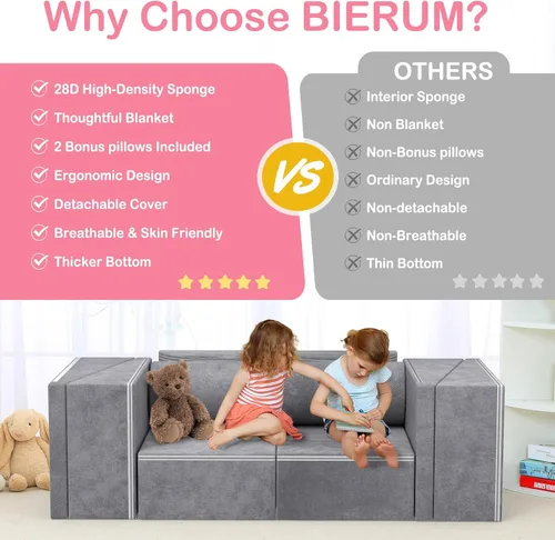 Vista 19 de BIERUM Sofá para niños, 6 piezas, sofá infantil para dormitorio, sala de juegos, sofá multifuncional para desarrollar la inteligencia