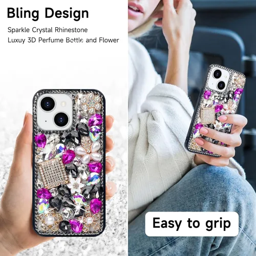 Vista 5 de Losin Compatible con iPhone 13 Funda Bling con Diamantes, Carcasa Brillante con Diamantes de Imitación y Cristales para Mujeres y Niñas, Moda