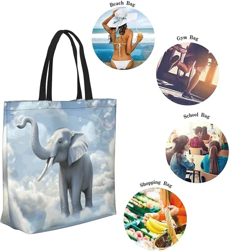 Vista 5 de Bolsa de lona grande para mujer, bolso de hombro casual, reutilizable, playa, compras, compras, bolsa de comestibles para exteriores