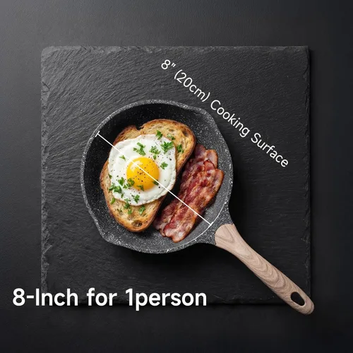 Vista 10 de JEETEE - Sartén antiadherente de 8 pulgadas, utensilios de cocina con revestimiento de piedra, sartén antiadherente para tortilla con mango Gris