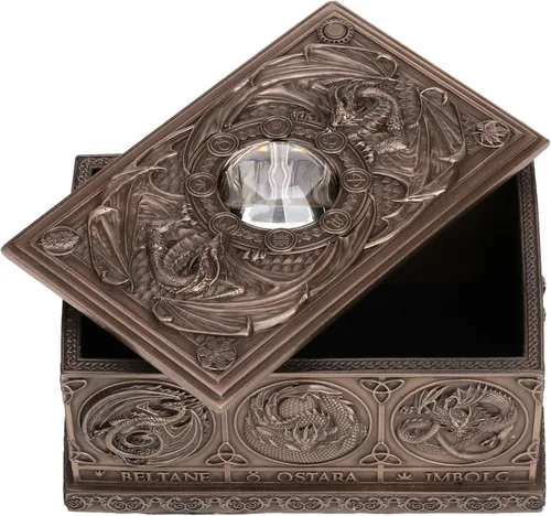 Vista 6 de Veronese Design Dragons of The Sabbats - Caja de tarrot con acabado de bronce místico