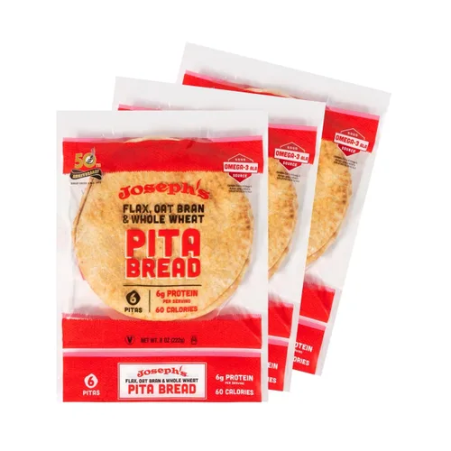 Pita de lino 3 paquetes - Joseph's Pan de pita económico de 3 paquetes, avena con salvado de lino y trigo integral, 7g de carbohidratos por porción,