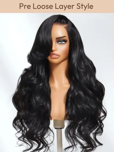 Vista 6 de UNICE Bye Bye Slip Peluca de Capas Emplumadas con Raya Lateral de Cabello Humano Sin Pegamento con Tiras de Silicona Seguras y Cordón Densidad 200%