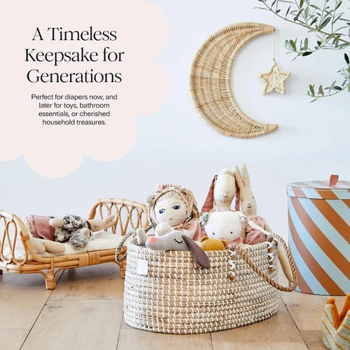 Vista 15 de BEBE BASK - Organizador de pañales para bebé, cesta con divisor de algodón Award Winner, Handmade, Seagrass Caddy Basket, Newborn Essentials