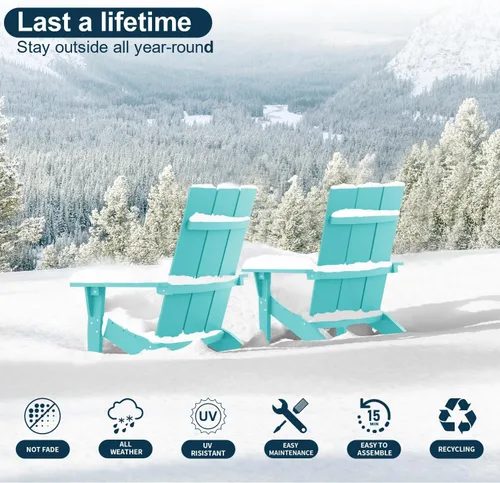 Vista 5 de MXIMU Silla Adirondack moderna resistente a la intemperie con portavasos, sillas de gran tamaño para hogueras Adorondic de plástico al aire libre