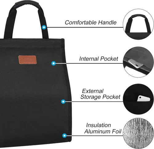 Vista 3 de Bolsas de almuerzo para mujer, aisladas, reutilizables, con bolsillo interno, bolsa de almuerzo para adultos para el trabajo