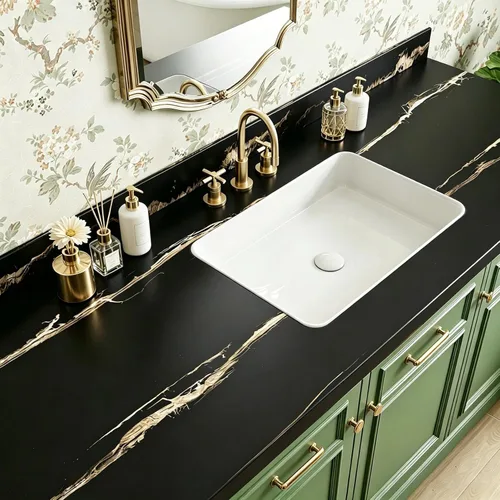 Vista 2 de YENHOME Papel pintado de mármol negro con veteado vertical para despegar