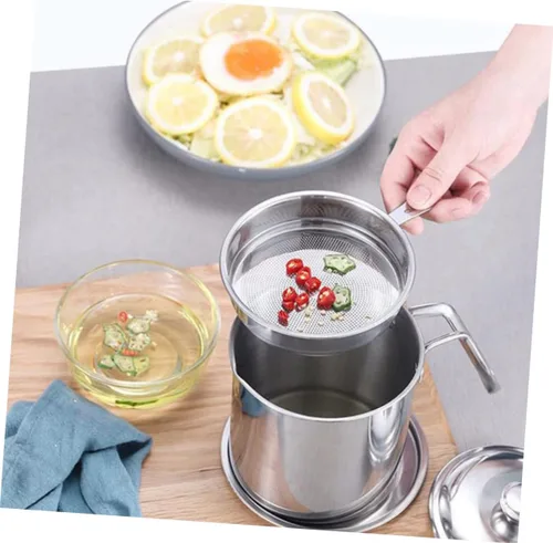 Vista 4 de Colador de aceite de acero inoxidable 304 con mango para olla de grasa y red de filtro extraíble para una fácil limpieza