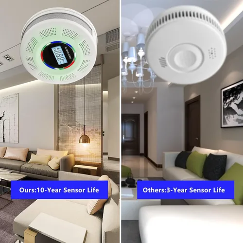 Vista 4 de Detector de alarma de monóxido de carbono y humo de versión mejorada, alarma de humo y CO con pantalla digital, detectores de monóxido de carbono
