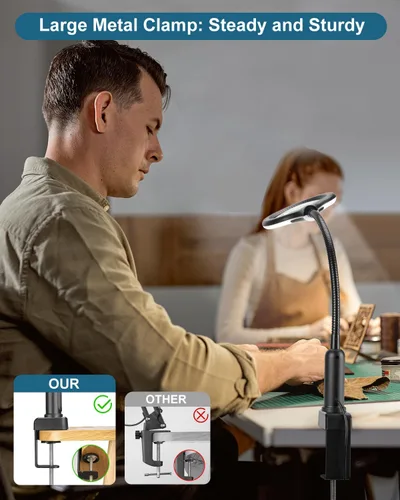 Vista 4 de Lupa de 10X con luz y soporte, LED con 5 modos de color, lupa iluminada con atenuación sin escalones de brillo, manos libres con lámpara