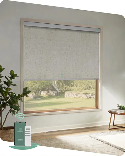 Vista 25 de Yoolax Persianas motorizadas con control remoto, persianas opacas remotas para ventanas, persianas enrollables automáticas inalámbricas persianas