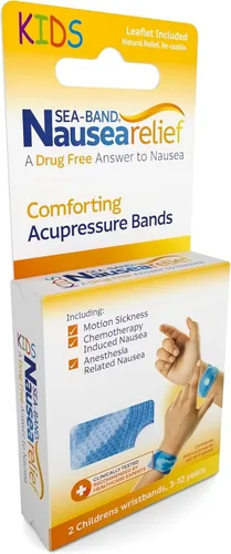 Vista 3 de Sea-Band Pulsera de acupresión antináuseas para movimiento y mareos matutinos, niño, 1 par azul