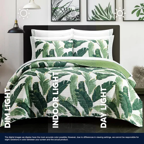 Vista 7 de Chic Home Palm Springs - Juego de edredón de 9 piezas con estampado de palmera cosida en una bolsa, juego de sábanas con fundas de almohada
