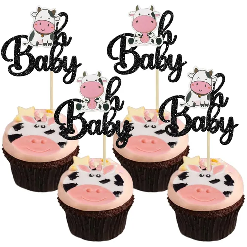 Vista 8 de Gyufise 21 decoraciones para tartas, decoración de pastel de granja temática de vaca con bolas de espuma, baby shower, suministros para fiesta