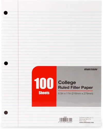 Vista 3 de Mintra Office Papel de relleno (rayas universitarias, 600 hojas (6 paquetes de 100)) – para carpeta de 3 anillas, papel de notas, papel de relleno