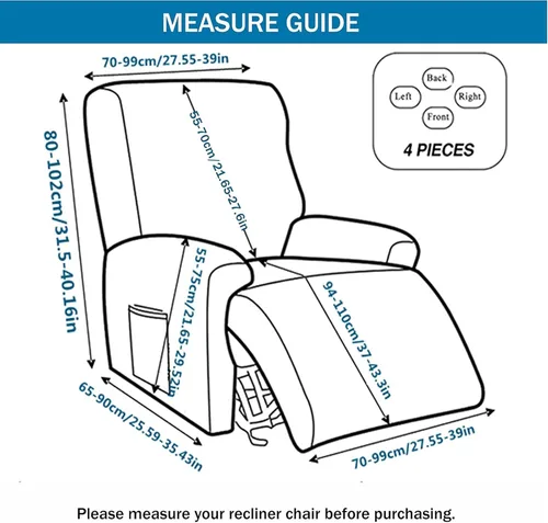 Vista 2 de Eco-Ancheng Fundas reclinables Lazyboy de 4 piezas, fundas para sofá reclinable, fundas antideslizantes para sillas reclinables, con bolsillos