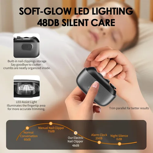 Vista 5 de Cortaúñas eléctrico, recortador de uñas eléctrico automático con luz, 2 velocidades, cubierta magnética, almacenamiento de restos de uñas