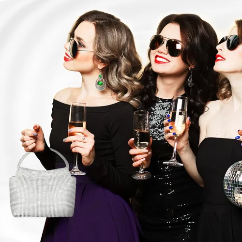 Vista 6 de Bolsos de mujer con diamantes de imitación de cristal, bolsos de noche con purpurina