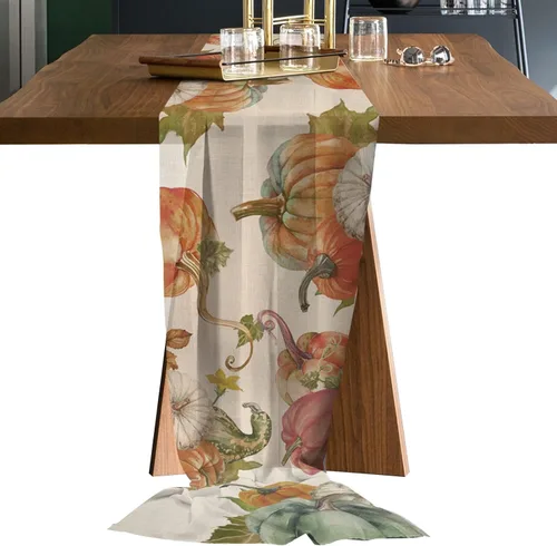 Double Love Fall Autumn Pumpkins Chiffon Table Runner 55 Inches Long, Voile Sheer Tulle Runner for Rustic Wedding Reception Bridal Shower
