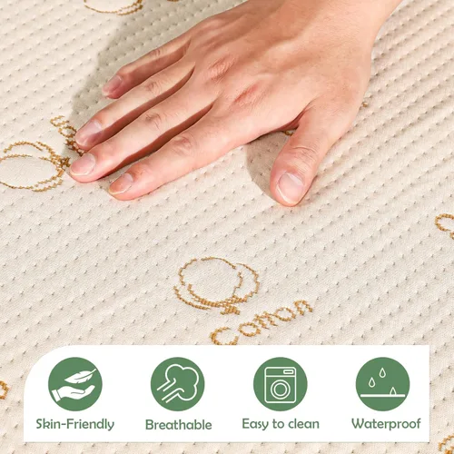 Vista 3 de Protector de colchón impermeable tamaño Queen, funda de colchón transpirable de algodón, comodidad de 200 GSM, colchón cómodo ajustable con bolsillo