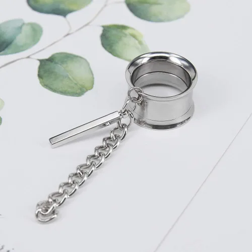 Vista 2 de ZS Vintage Moon Dangle Ear Tunnels Plug Stainless Steel Screw Ear Gauge Feather Chain Ear Expander Flesh Tunnels Piercing