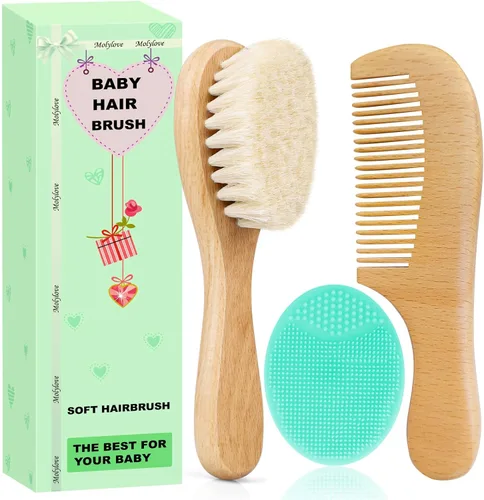 Vista 9 de Cepillo de Cabello para Bebé, Cepillo de Madera con Cerdas de Cabra para Recién Nacidos y Niños Pequeños, Ideal para Costra Láctea, Regalo Perfecto